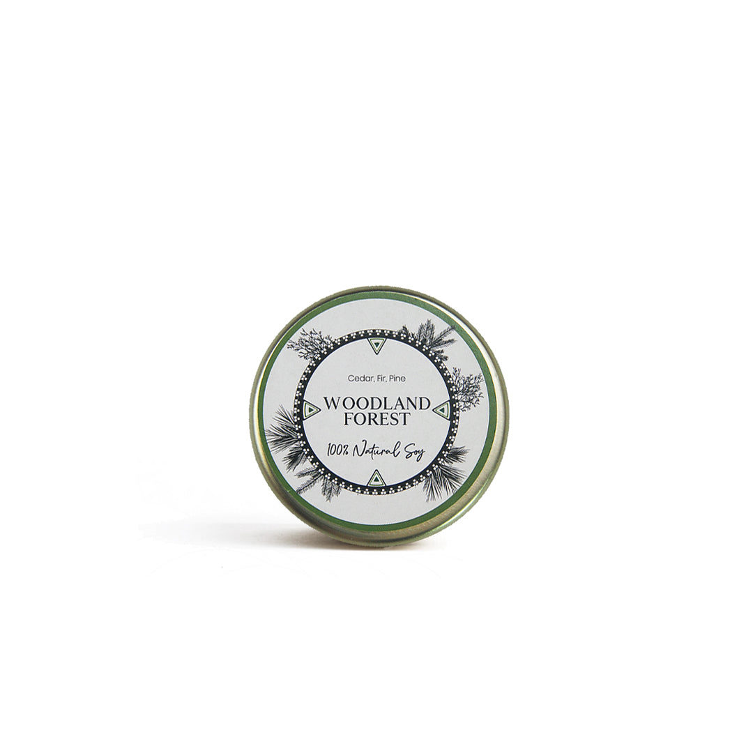 LODGE's 4oz travel tin candle in the scent Woodland Forest.